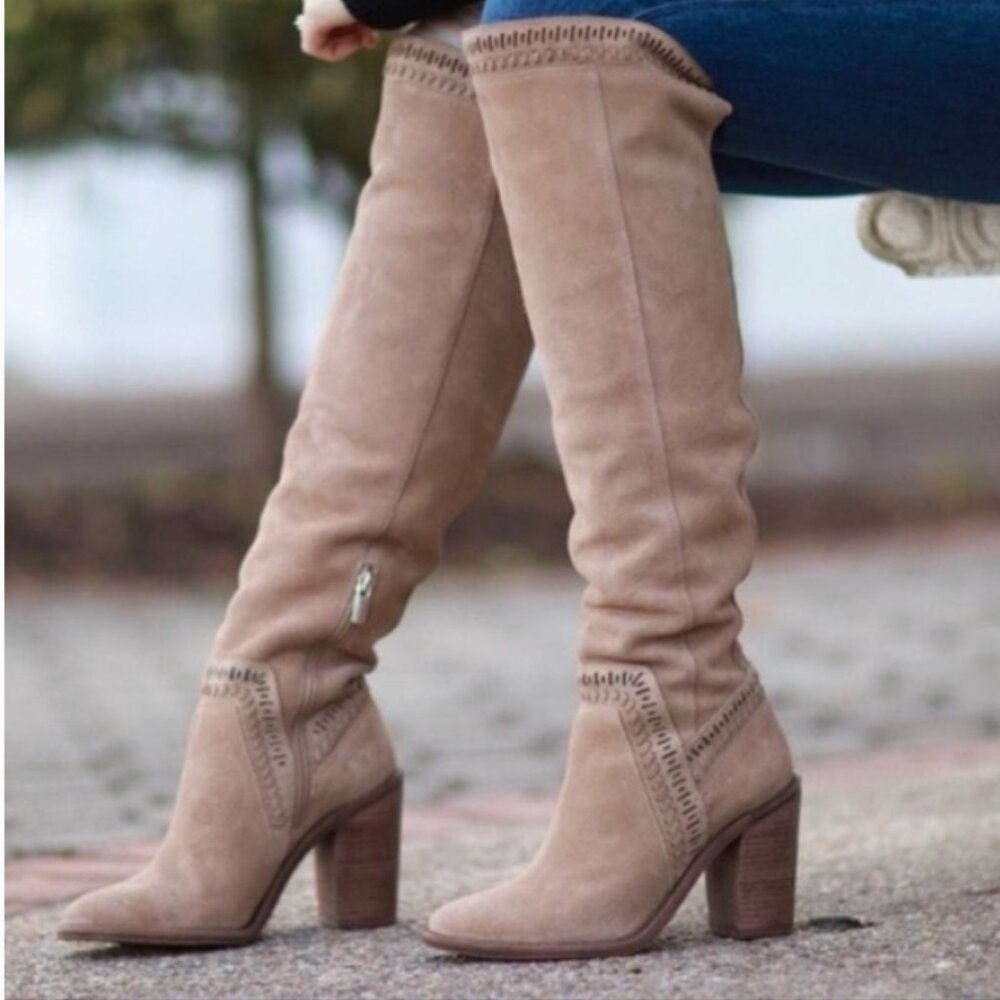 Vince Camuto Madolee tan suede over the knee heeled boots 8.5 - Picture 3 of 16